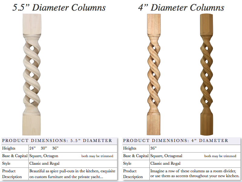 four and five and one half inch spiral columns